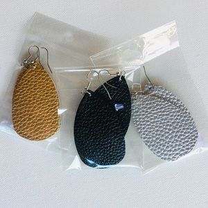 Set of 3! Faux Leather Tear Drop Earrings